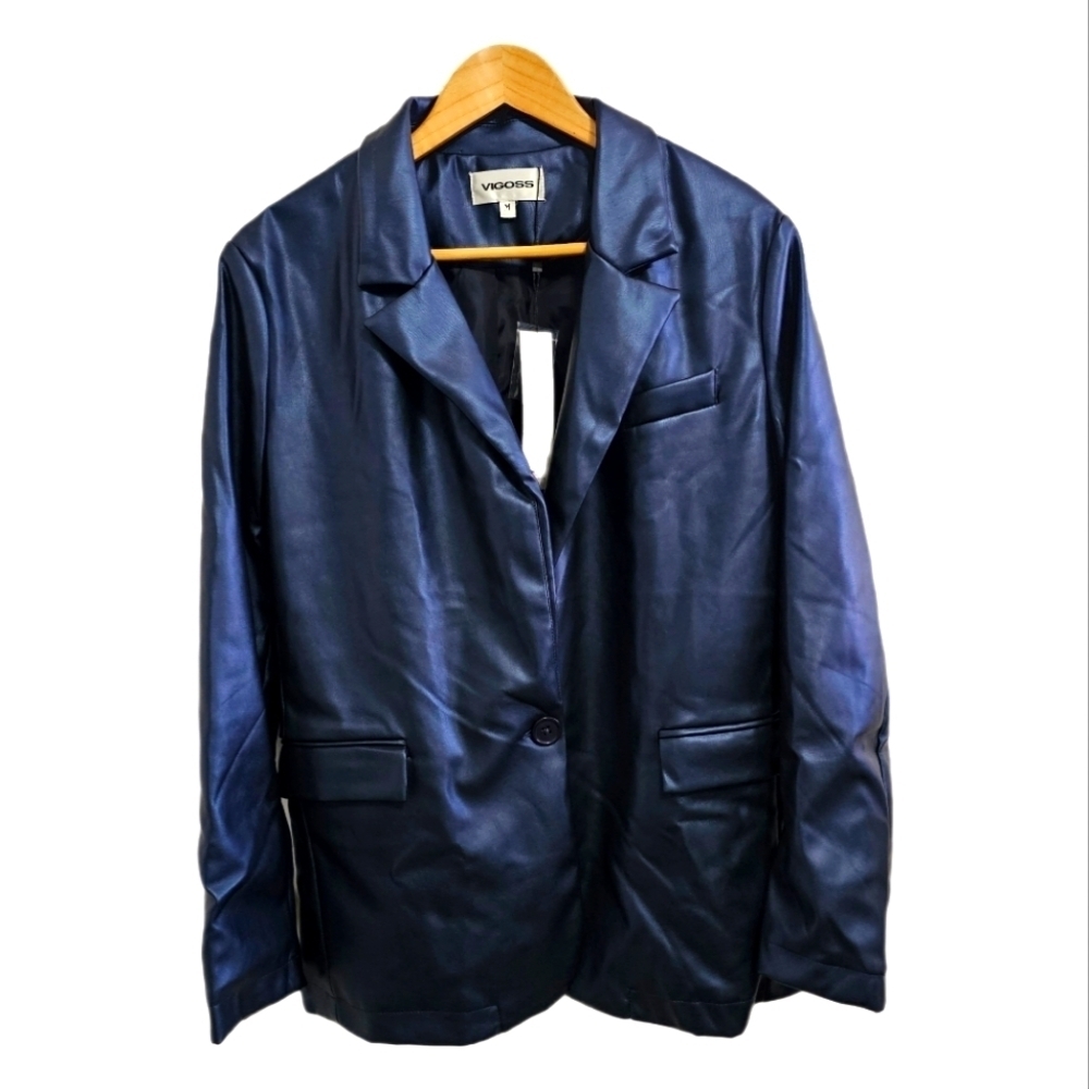 Vigoss blue faux leather jacket size medium